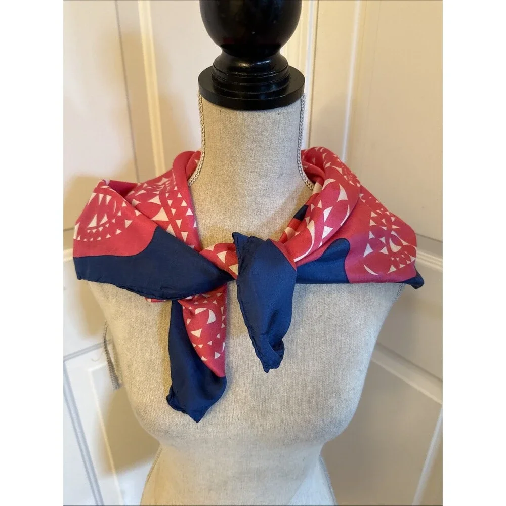 PINK & BLUE Unbranded Mod 100% Silk Square Scarf